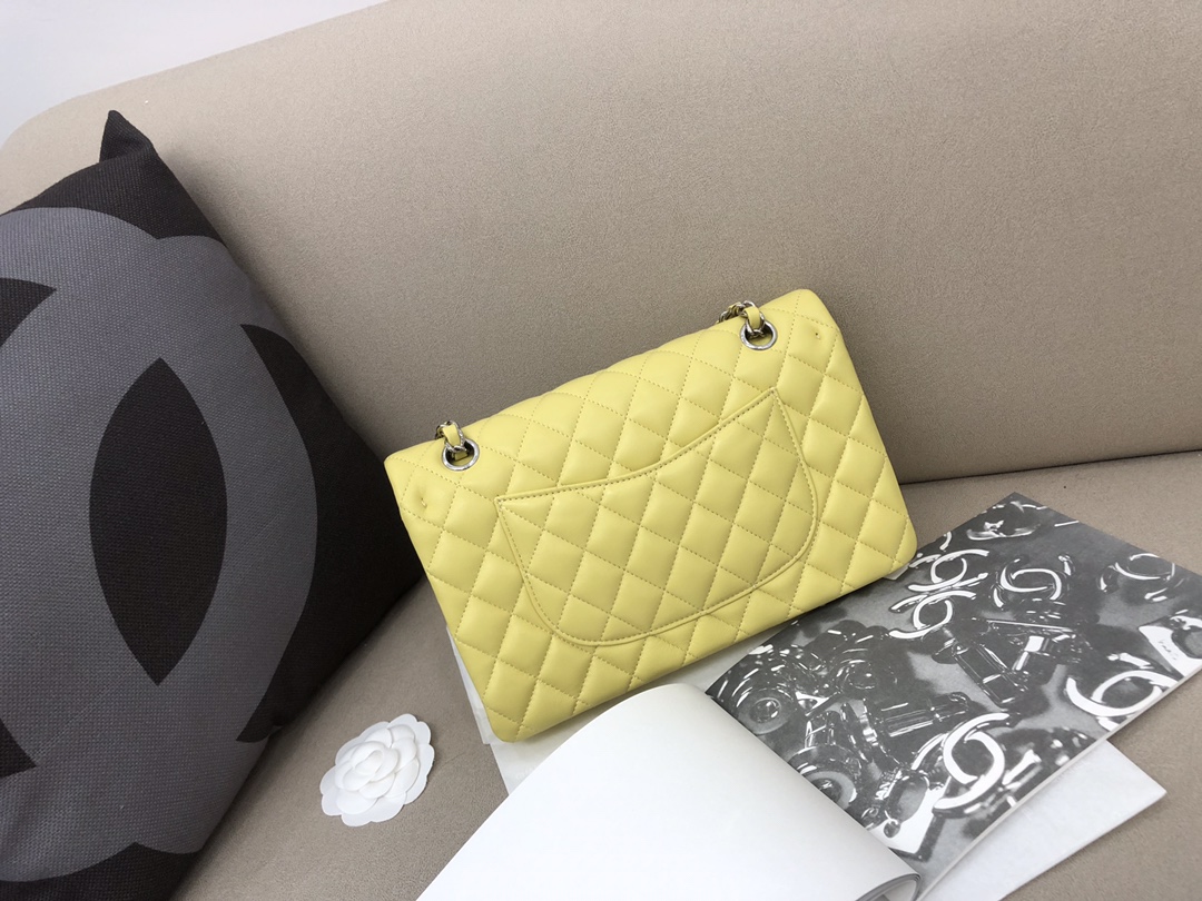 Medium Classic Flap Lambskin Bag AO1112 Yellow/Silver